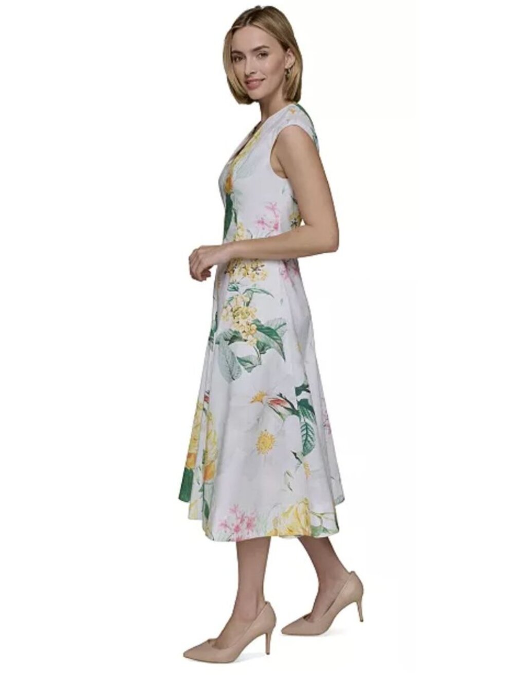 NWT Karl Lagerfeld Paris Petite Allover White Floral Midi Dress Size 6 P [jb] - Picture 5 of 9